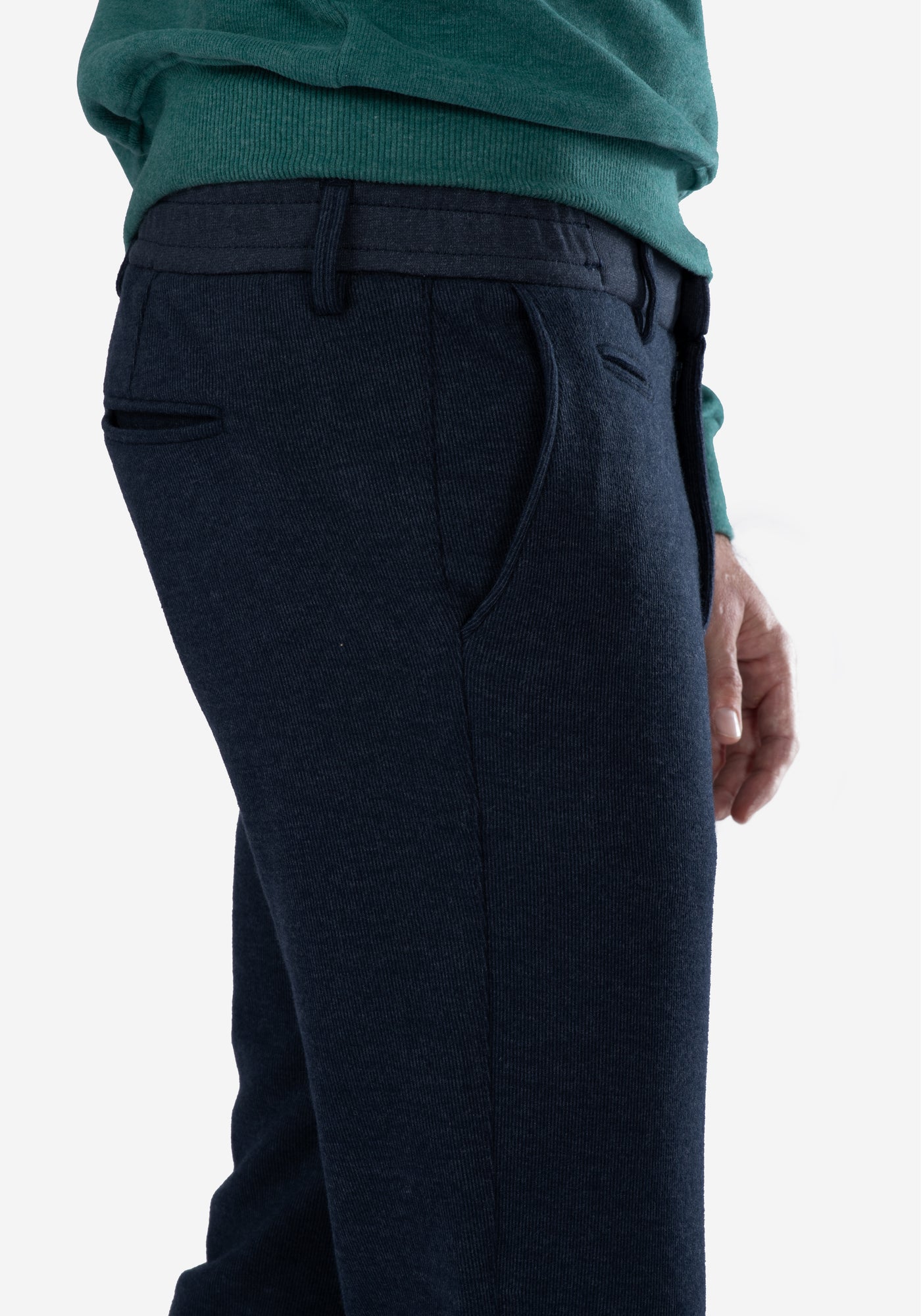 Stretch Knitted Navy Stripe Pants