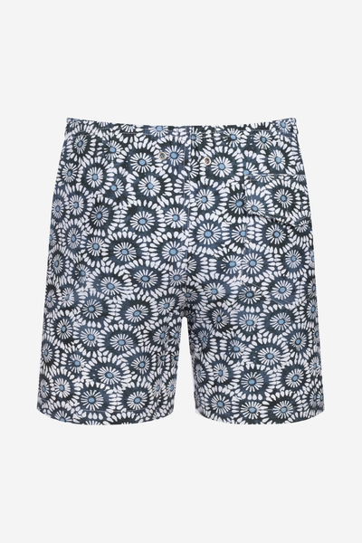 Dark Navy White Floral Swim Shorts