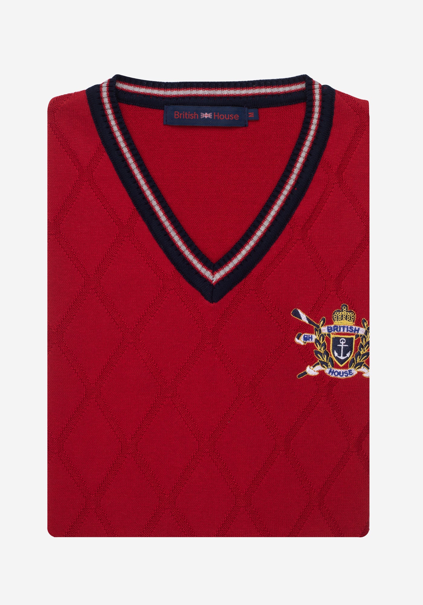 Cherry Red Rhombus V-Neck Pullover