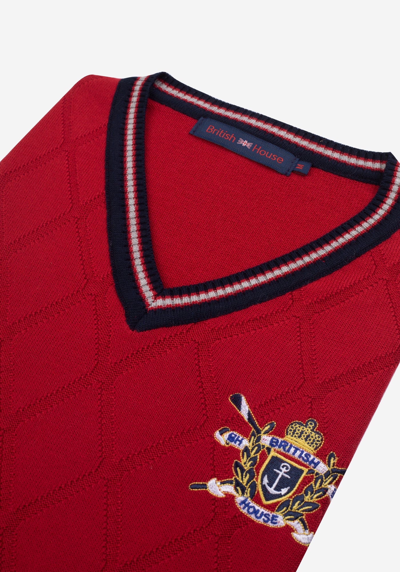 Cherry Red Rhombus V-Neck Pullover