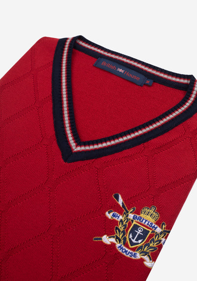 Cherry Red Rhombus V-Neck Pullover