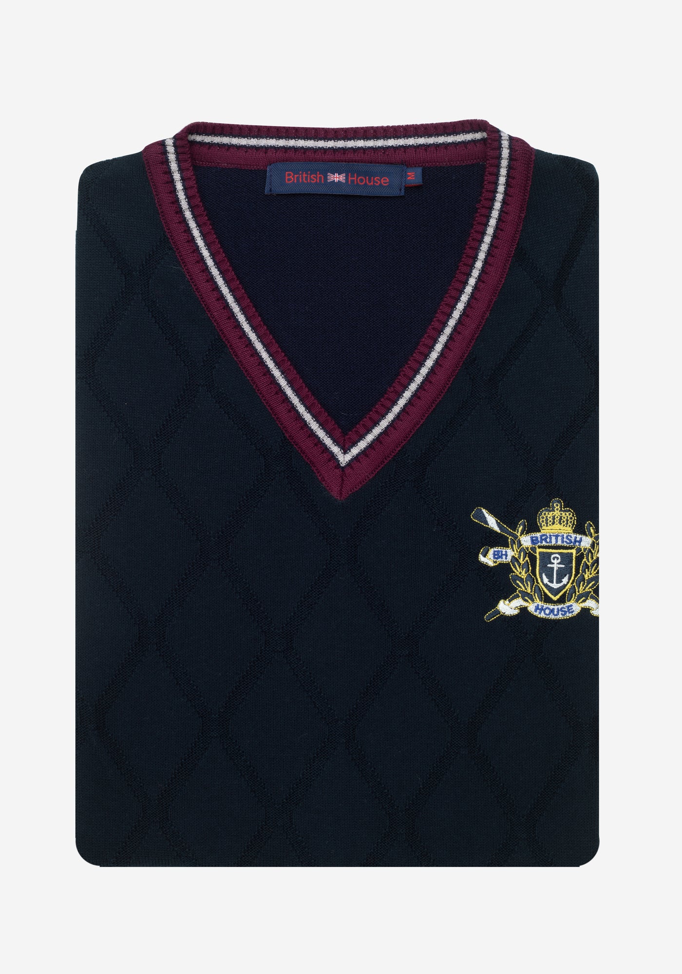 French Navy Rhombus V-Neck Pullover