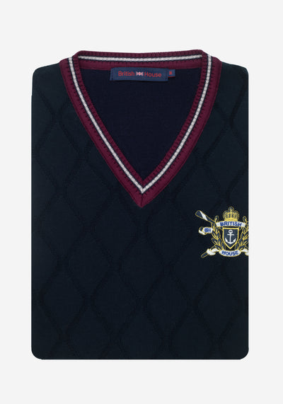 French Navy Rhombus V-Neck Pullover