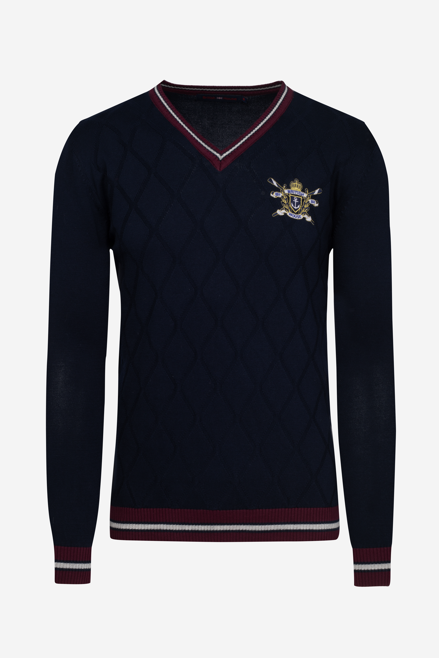 French Navy Rhombus V-Neck Pullover