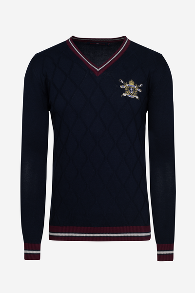 French Navy Rhombus V-Neck Pullover