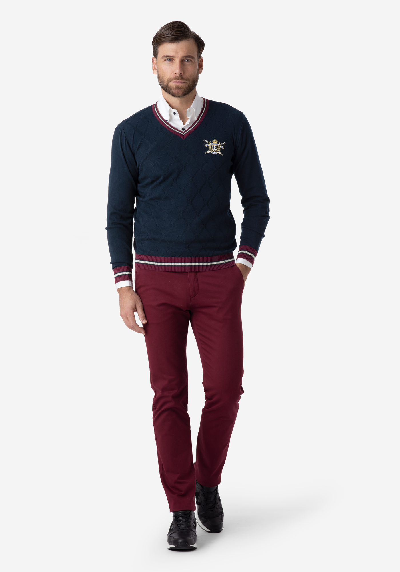 French Navy Rhombus V-Neck Pullover