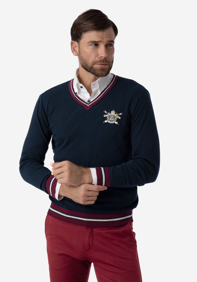 French Navy Rhombus V-Neck Pullover