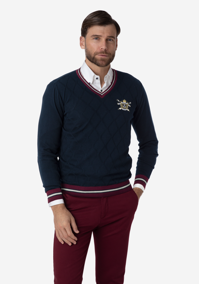 French Navy Rhombus V-Neck Pullover