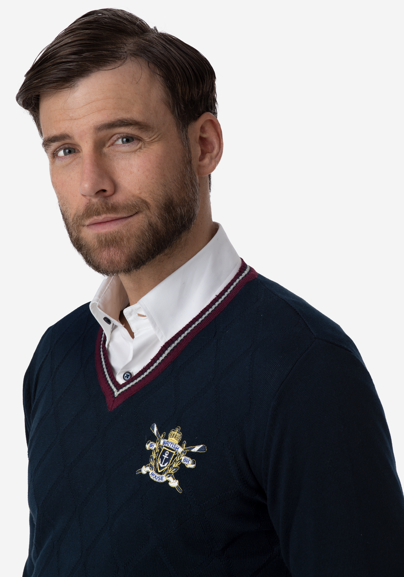 French Navy Rhombus V-Neck Pullover