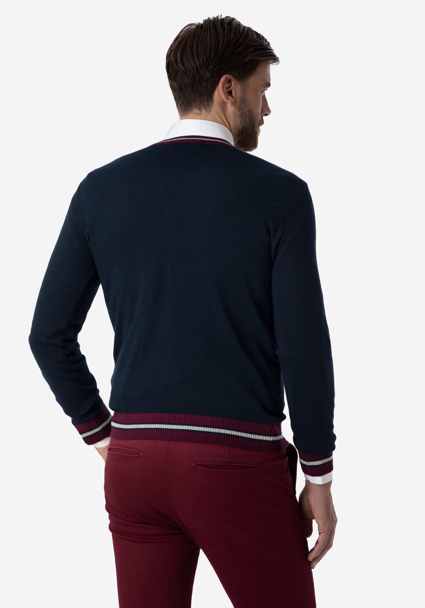 French Navy Rhombus V-Neck Pullover