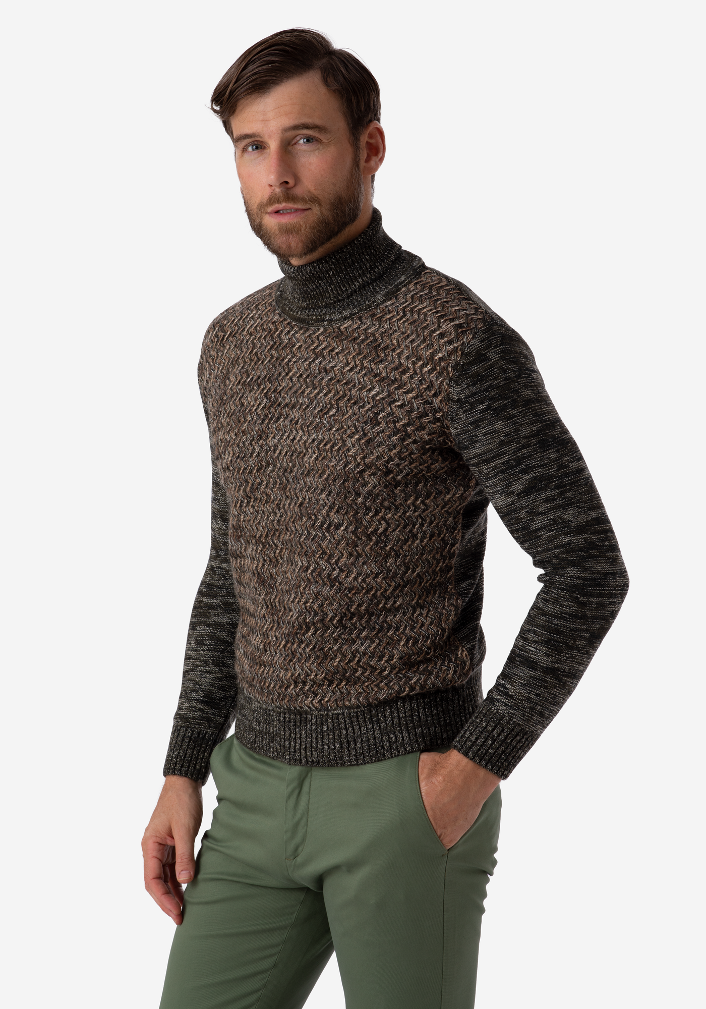 Beige Olive Turtle Neck Pullover