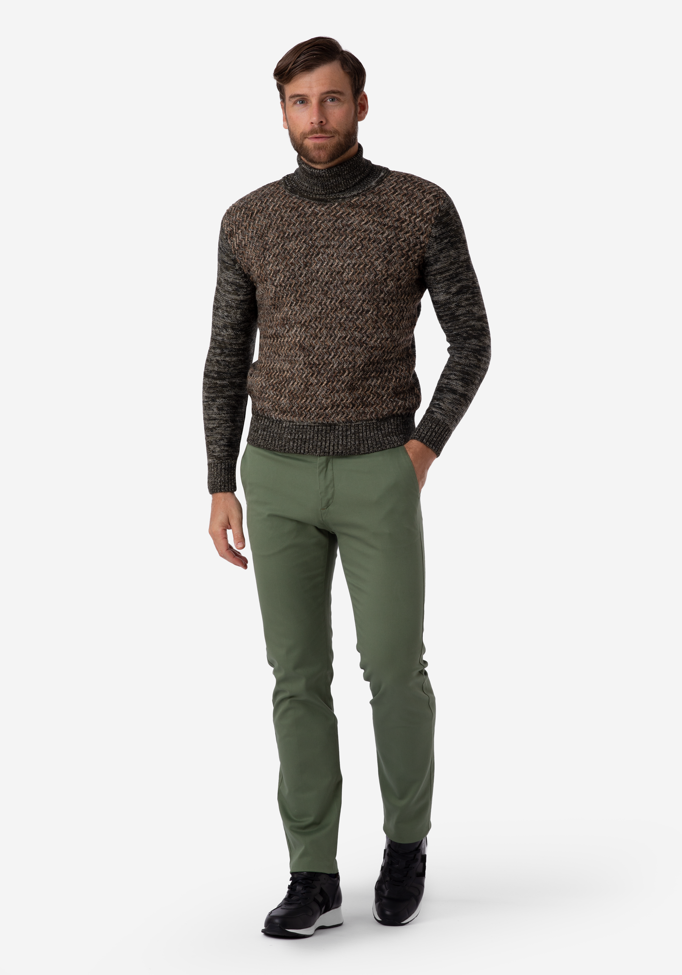 Beige Olive Turtle Neck Pullover
