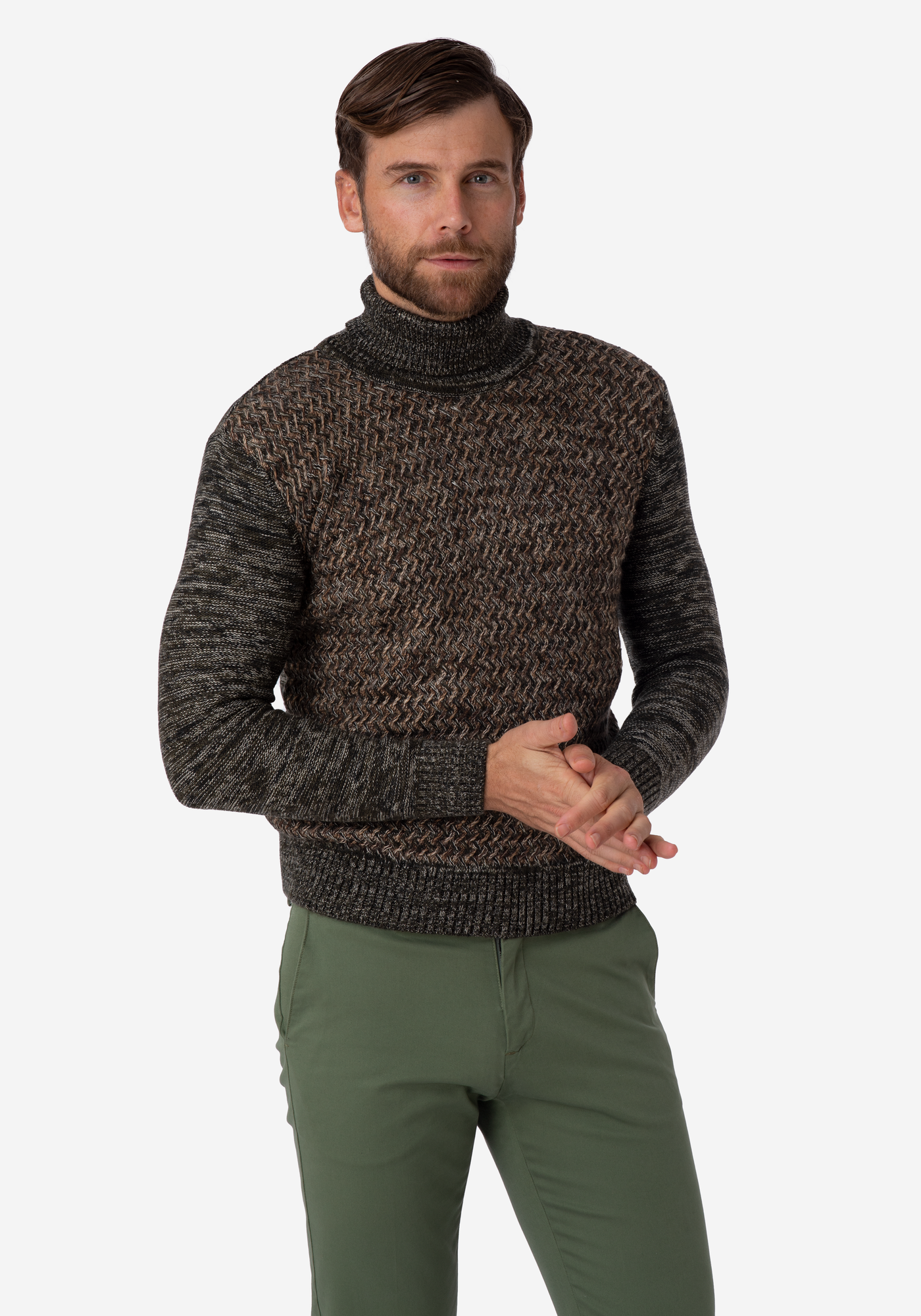 Beige Olive Turtle Neck Pullover