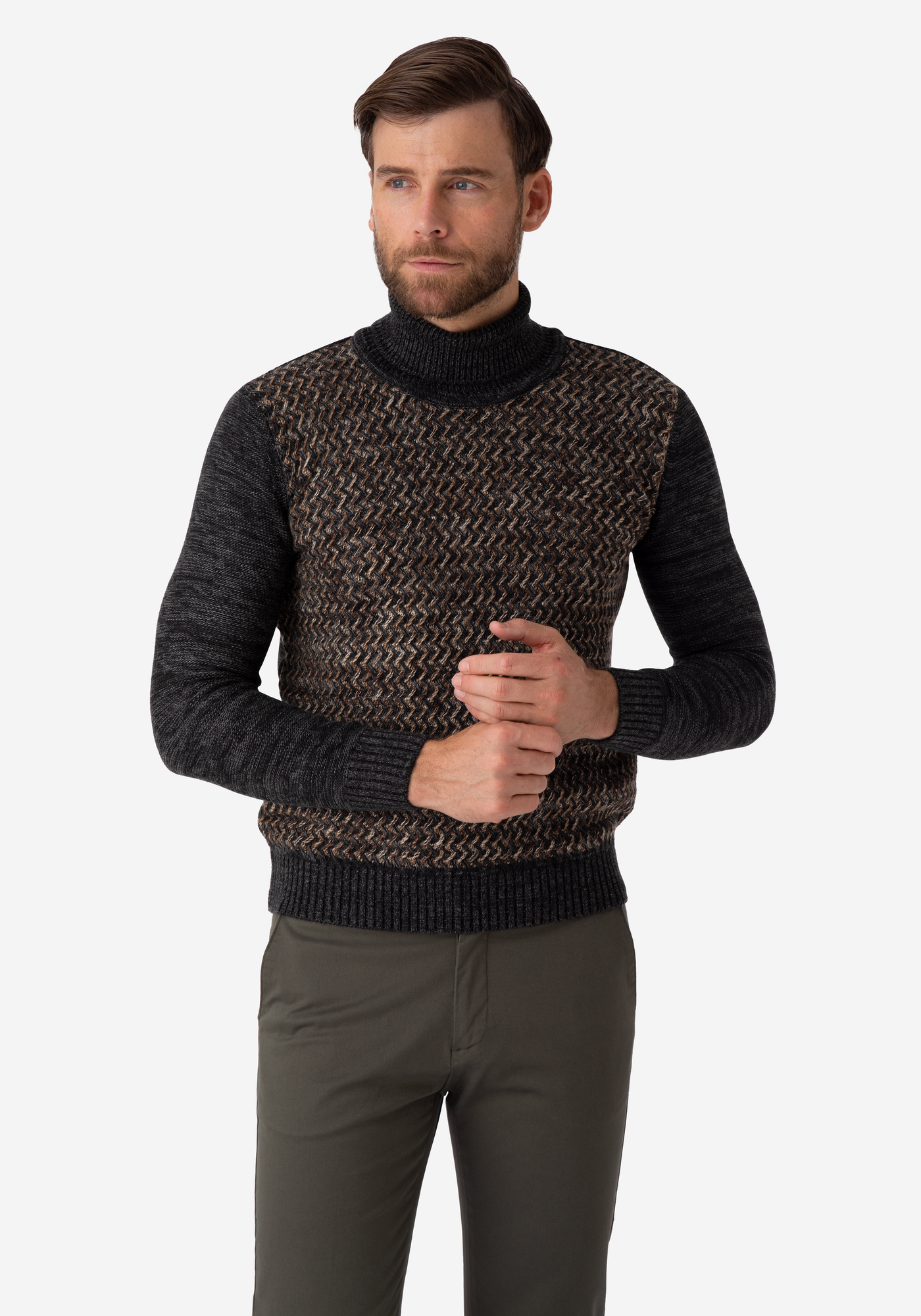 Dark Olive Beige Turtle Neck Pullover