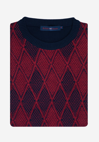 Red Navy Rhombus Pullover