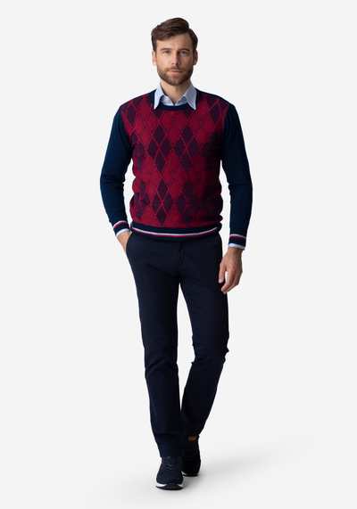 Red Navy Rhombus Pullover