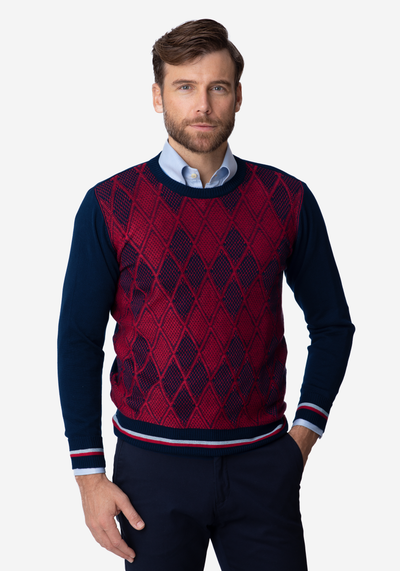 Red Navy Rhombus Pullover