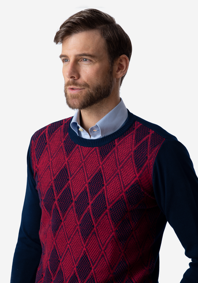 Red Navy Rhombus Pullover