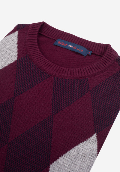 Vivid Burgundy Rhombus Pullover