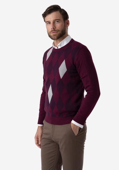 Vivid Burgundy Rhombus Pullover