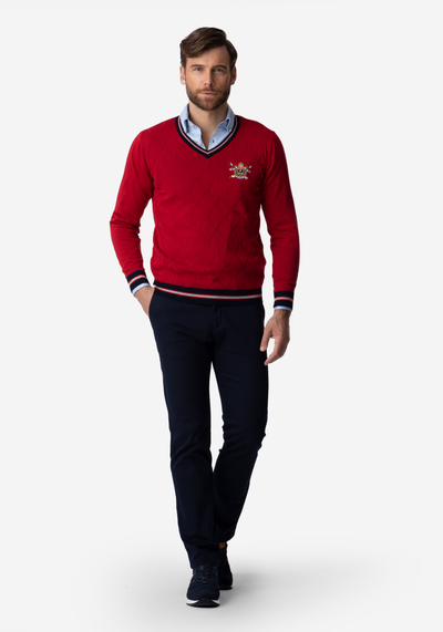 Cherry Red Rhombus V-Neck Pullover