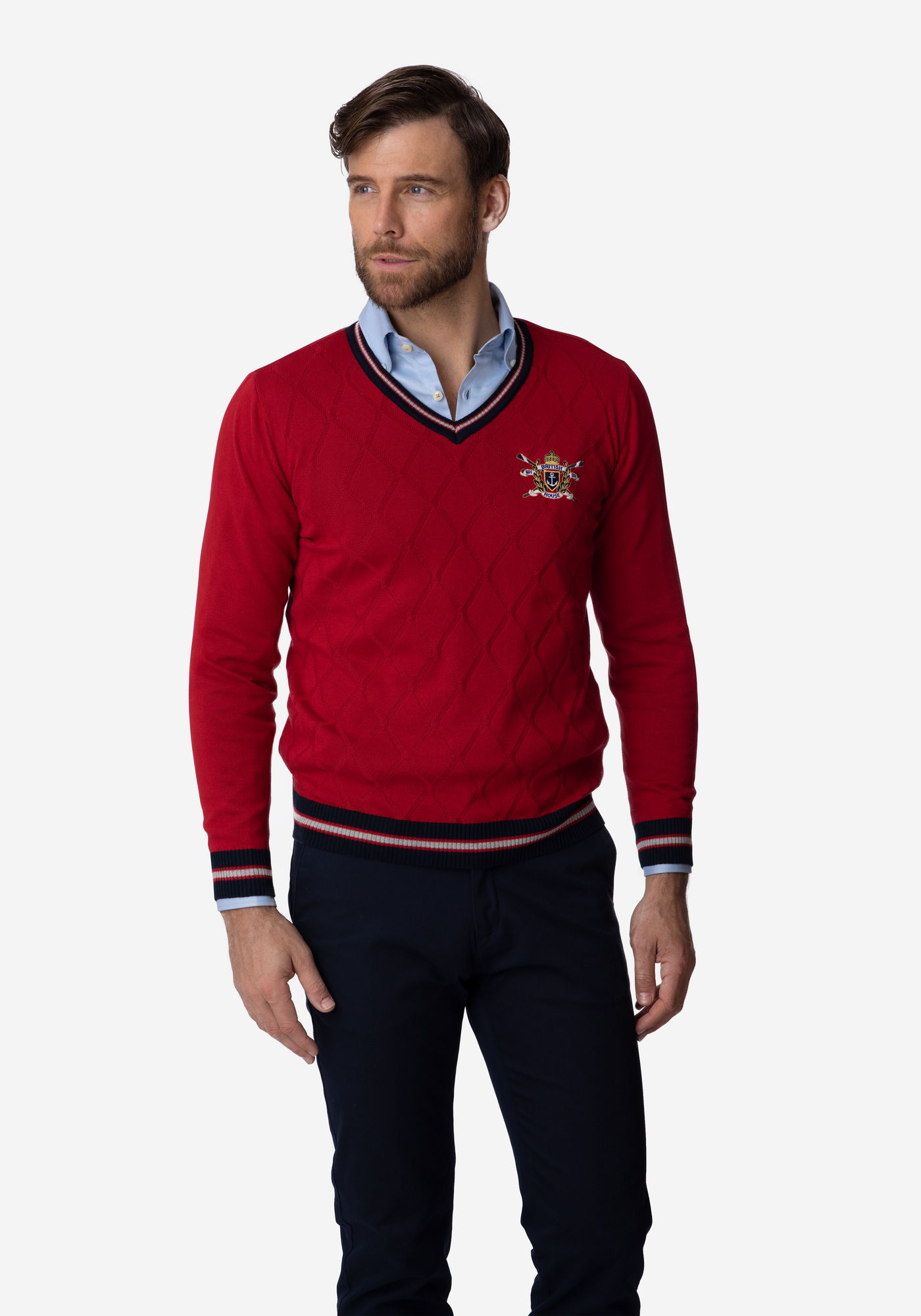 Cherry Red Rhombus V-Neck Pullover