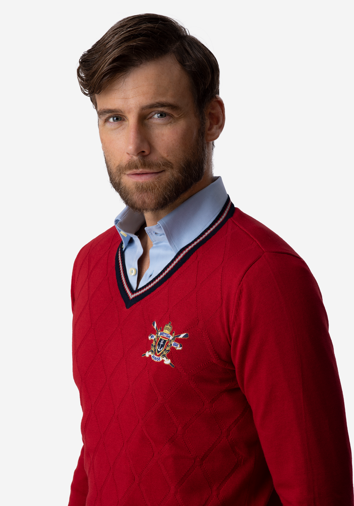 Cherry Red Rhombus V-Neck Pullover