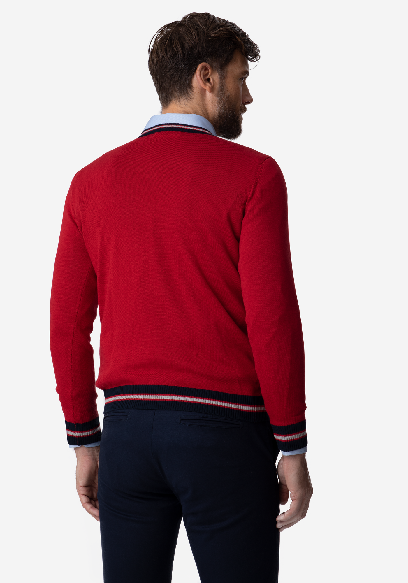 Cherry Red Rhombus V-Neck Pullover