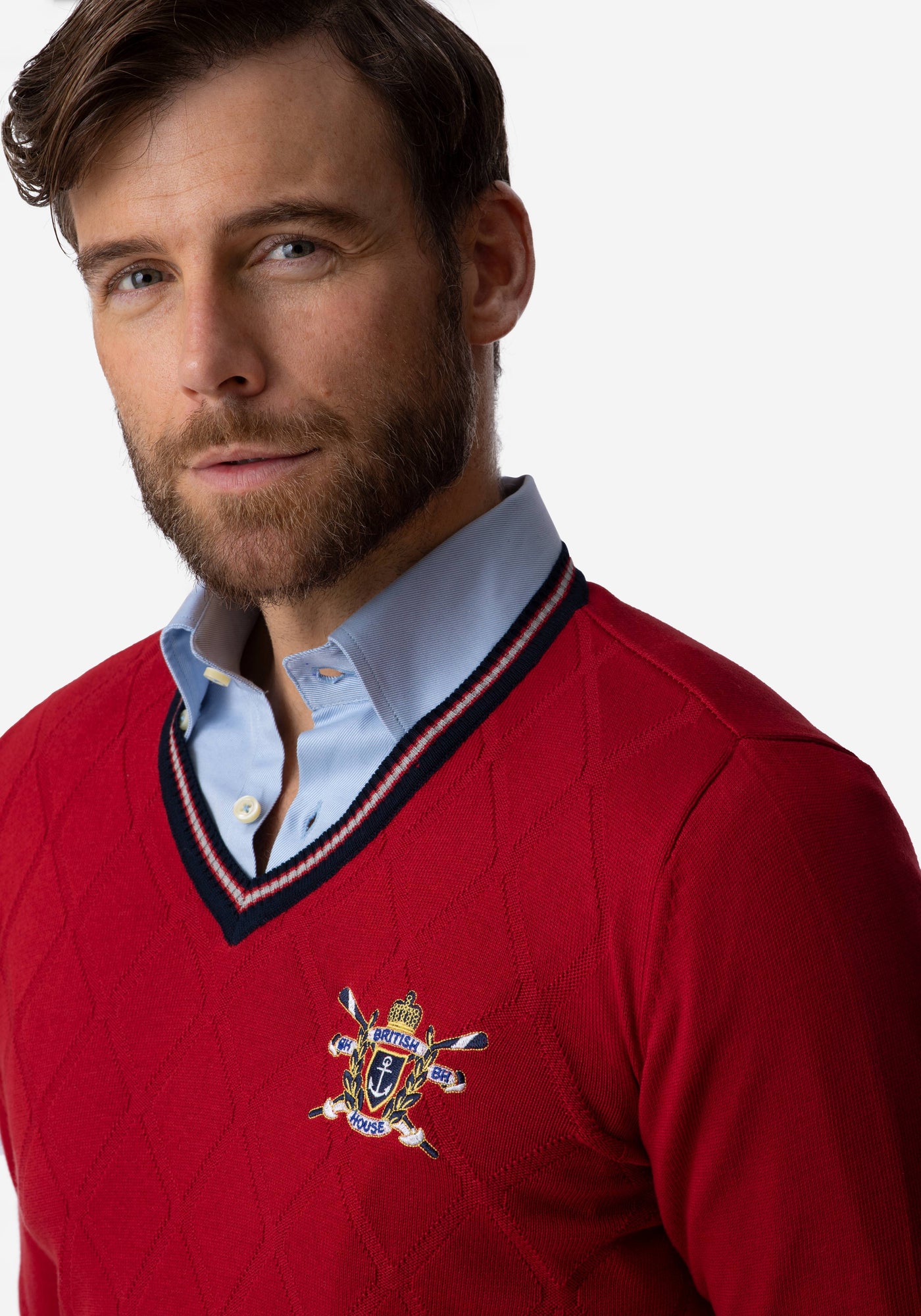 Cherry Red Rhombus V-Neck Pullover