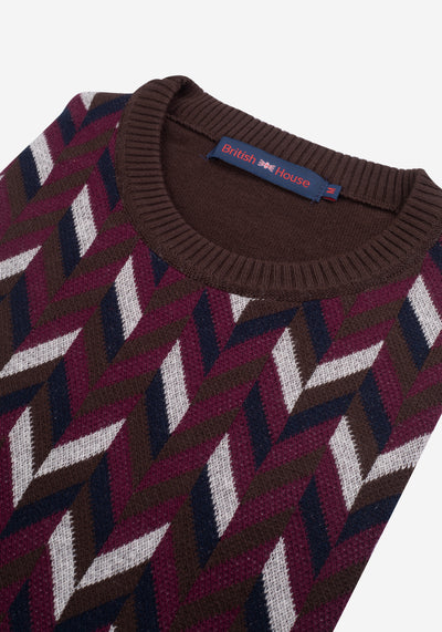 Burgundy Navy Chevron Crewneck Pullover