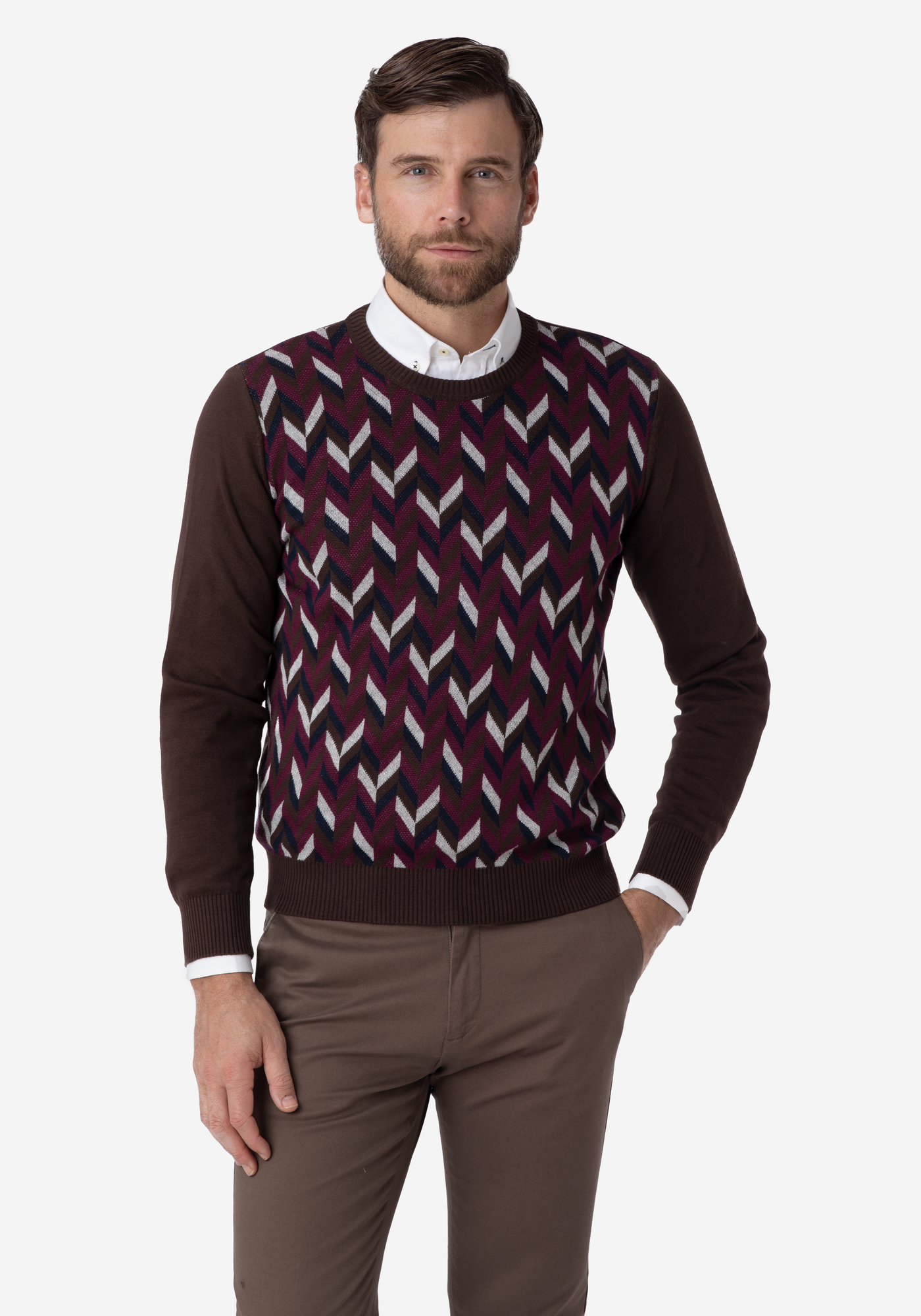 Burgundy Navy Chevron Crewneck Pullover
