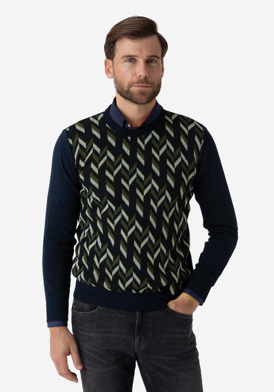 Navy Olive Chevron Crewneck Pullover