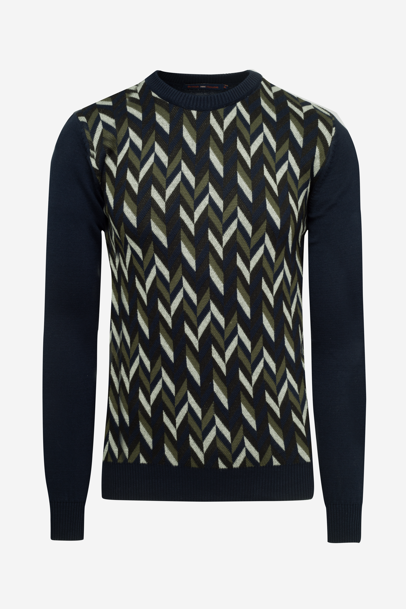 Navy Olive Chevron Crewneck Pullover