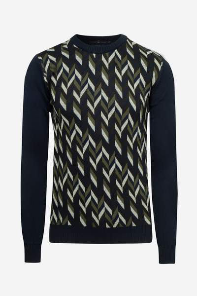 Navy Olive Chevron Crewneck Pullover