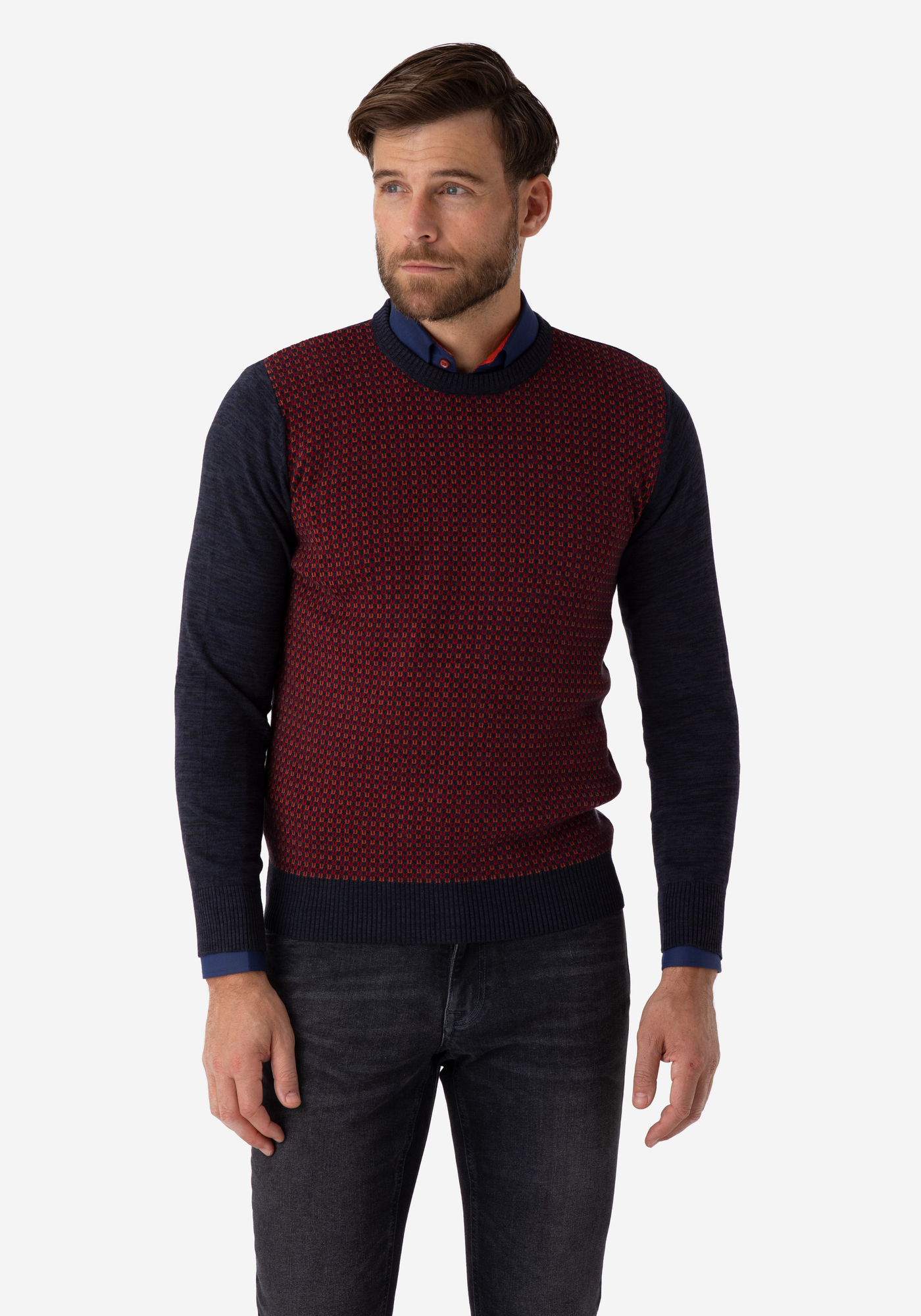 Navy Red Crewneck Pullover