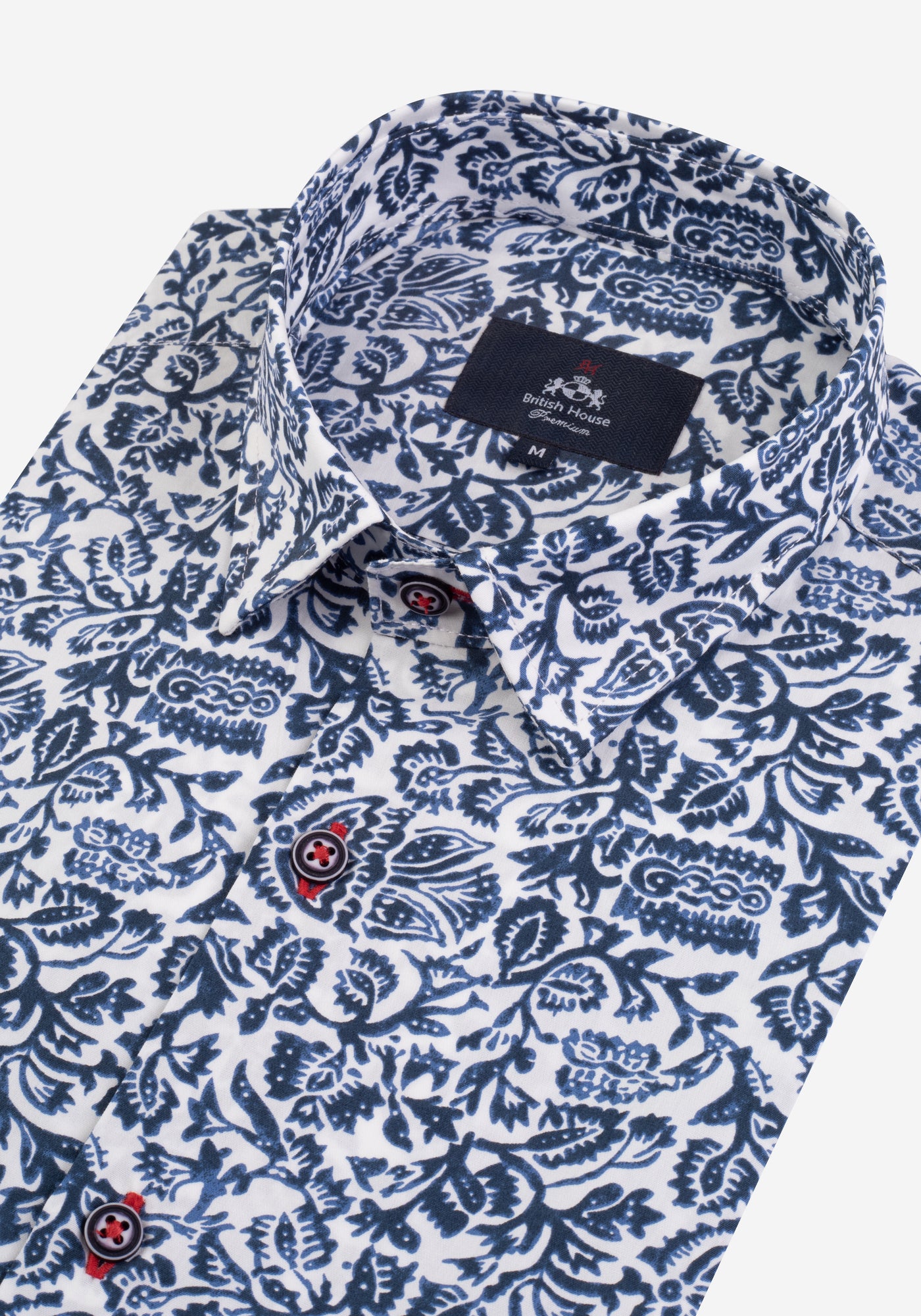 Navy Blue White Printed Poplin Shirt