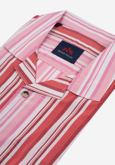 Red Pink Stripe Resort Shirt - Short Sleeve