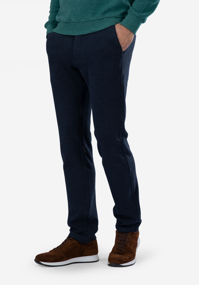Stretch Knitted Navy Stripe Pants
