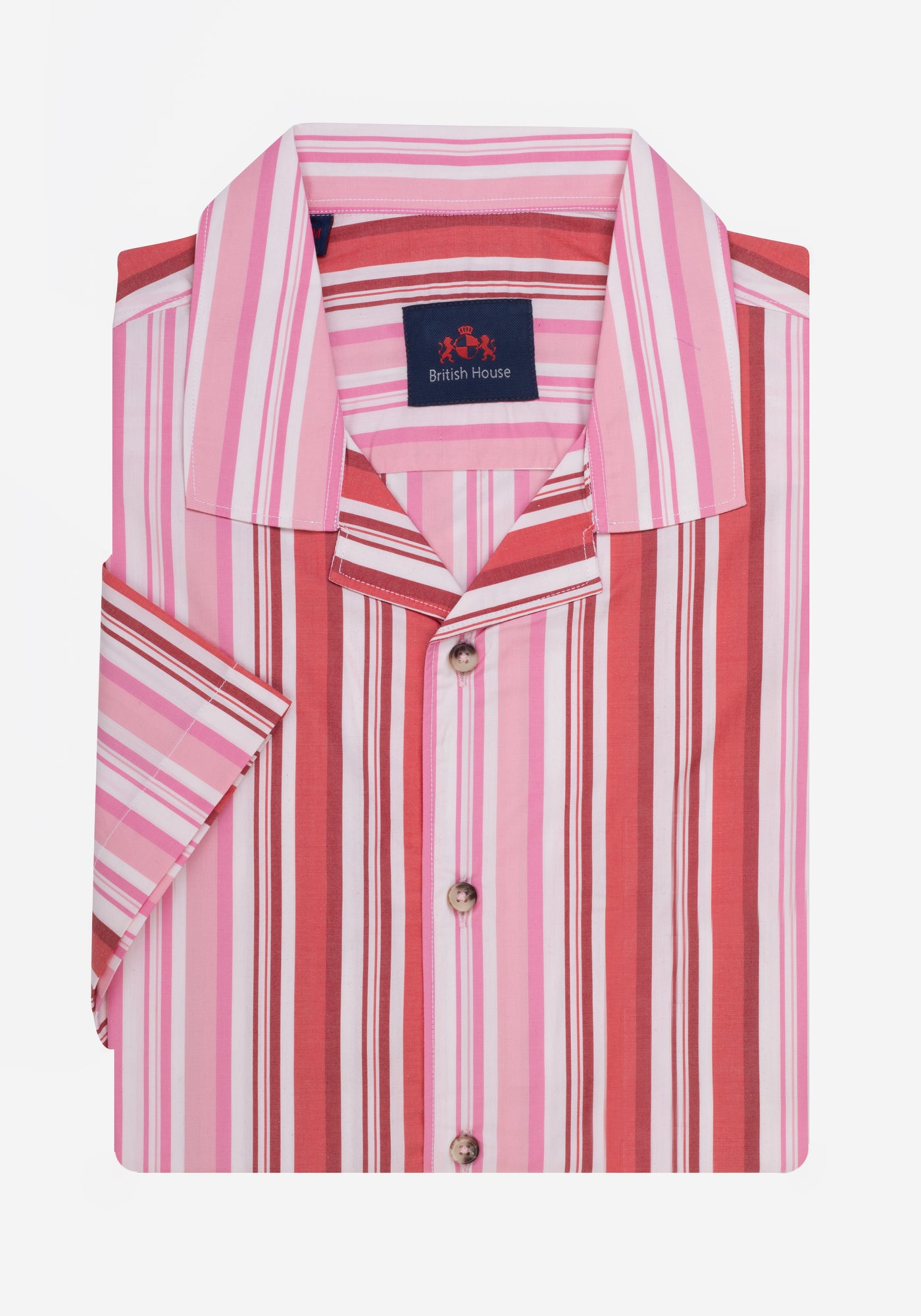 Red Pink Stripe Resort Shirt - Short Sleeve