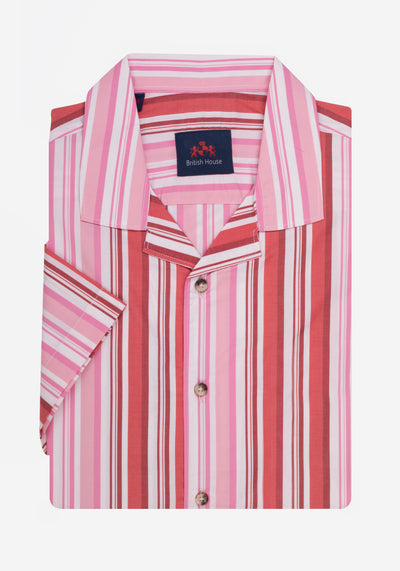 Red Pink Stripe Resort Shirt - Short Sleeve