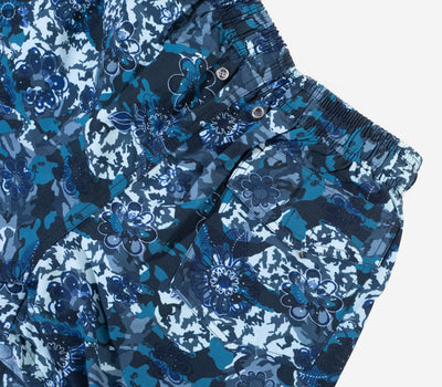 Navy Blue Floral Swim Shorts