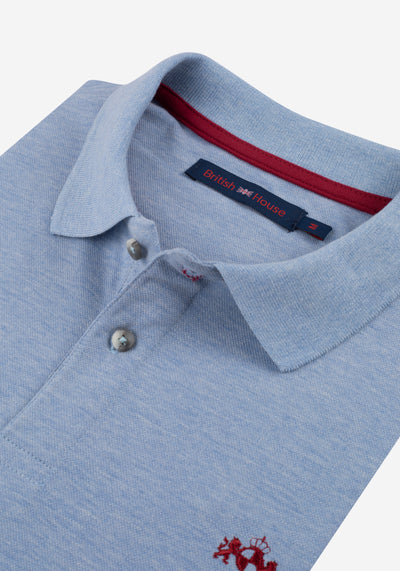 Powder Blue Melange Cotton Lycra Polo Shirt