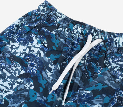 Navy Blue Floral Swim Shorts