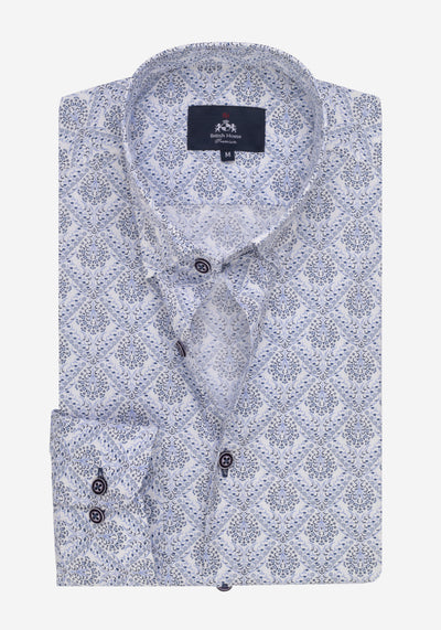 Blue White Patterned Poplin Shirt