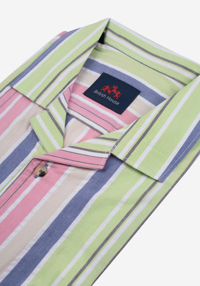 Green Rose Stripe Resort Seersucker Shirt - Short Sleeve