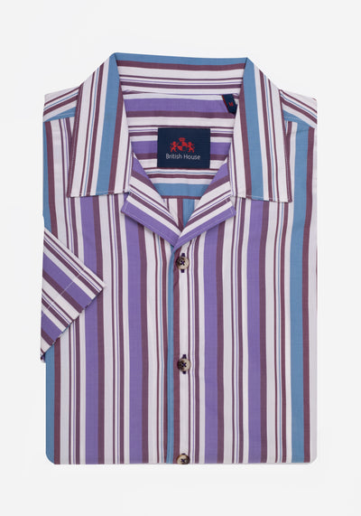 Purple Blue Stripe Resort Shirt - Short Sleeve