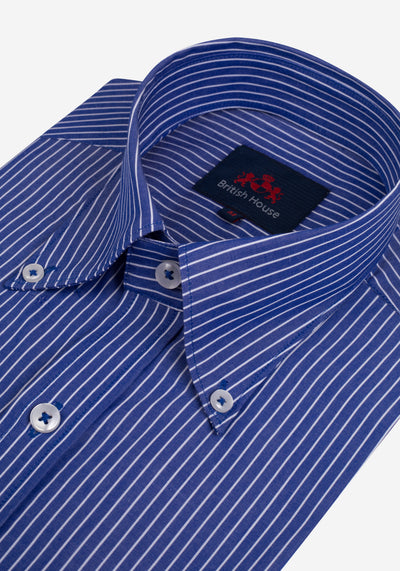 Navy Blue Stripe Poplin Shirt